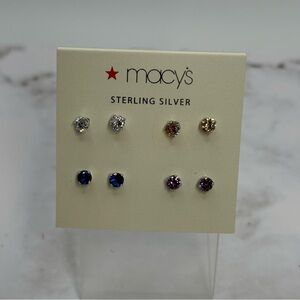 Sterling Silver Rhinestone Stud Earrings Set - 4 Pairs NWT